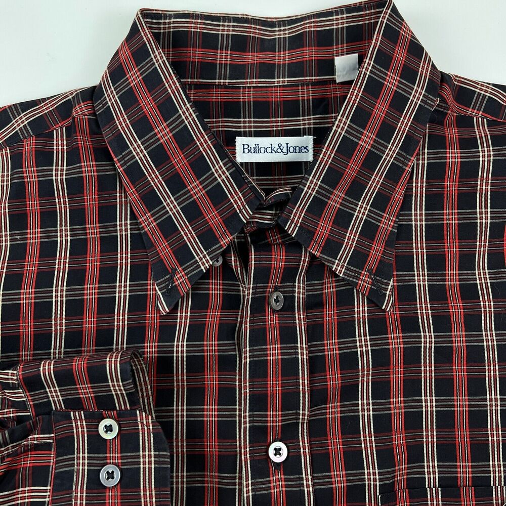 Bullock & Jones Men's Casual Button Up Shirt Black‎ & Red Plaid Cotton Size XXL